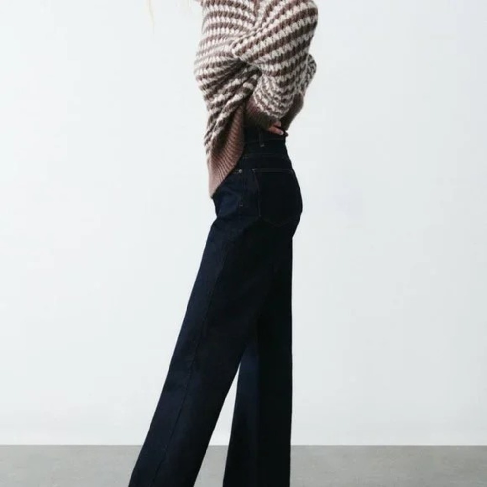 ZARA Wool Chunky Knit Oversized Sweater Brown Grey Stripes Pullover Knit Small - Picture 7 of 16